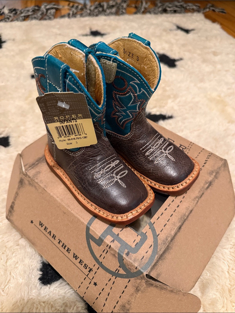 Roper Kids Teal & Brown Western Cowboy Boots